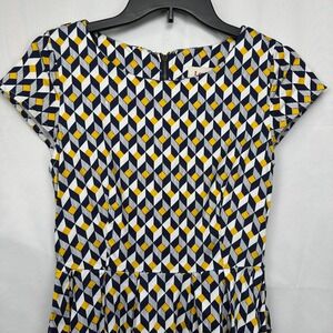 Louche London Geometric 3D Cube Print‎ Dress Mod Retro Fit & Flare Mod 60's Art